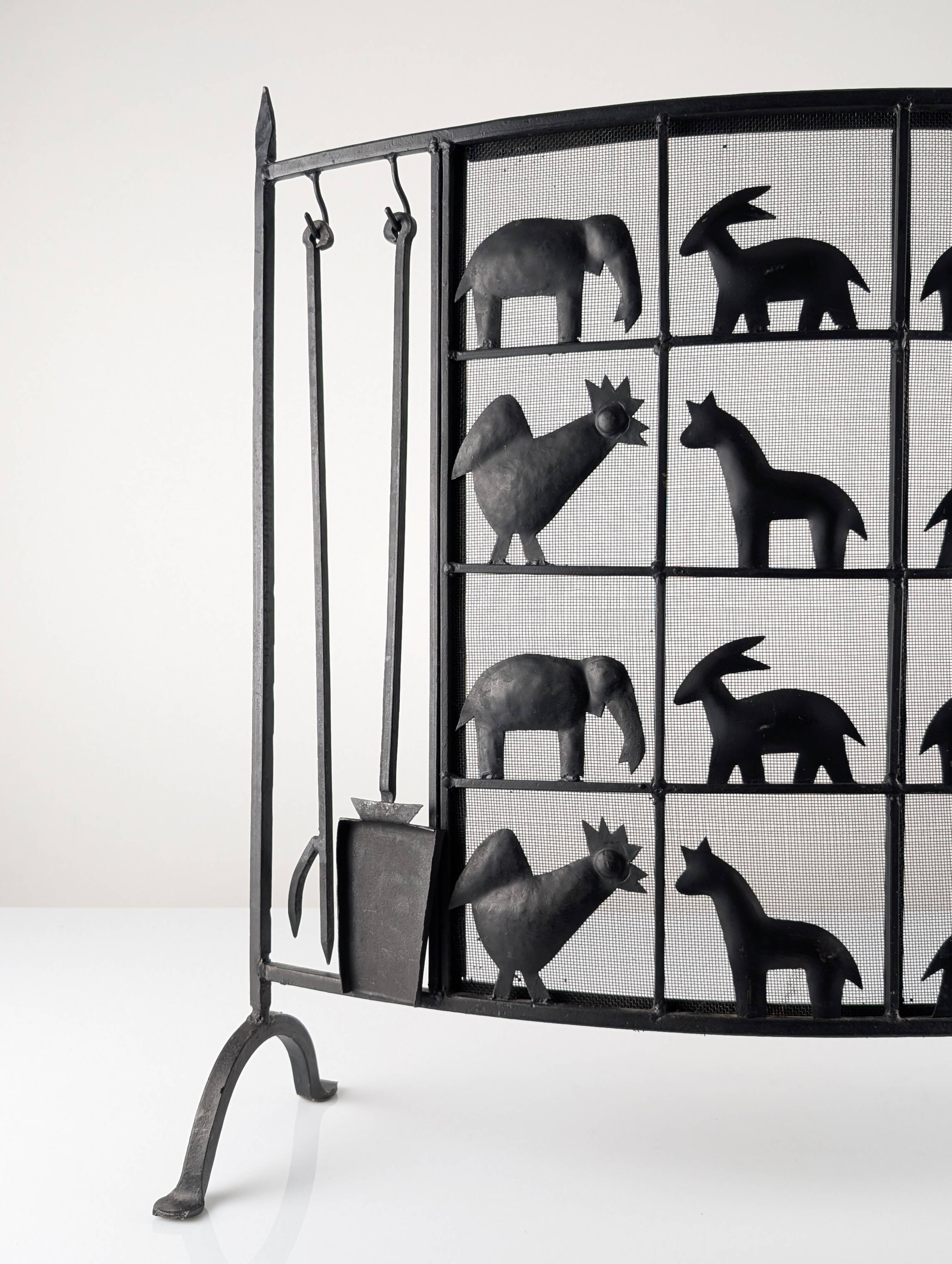 Wrought iron fireplace screen by Atelier Marolles, France, 1950s