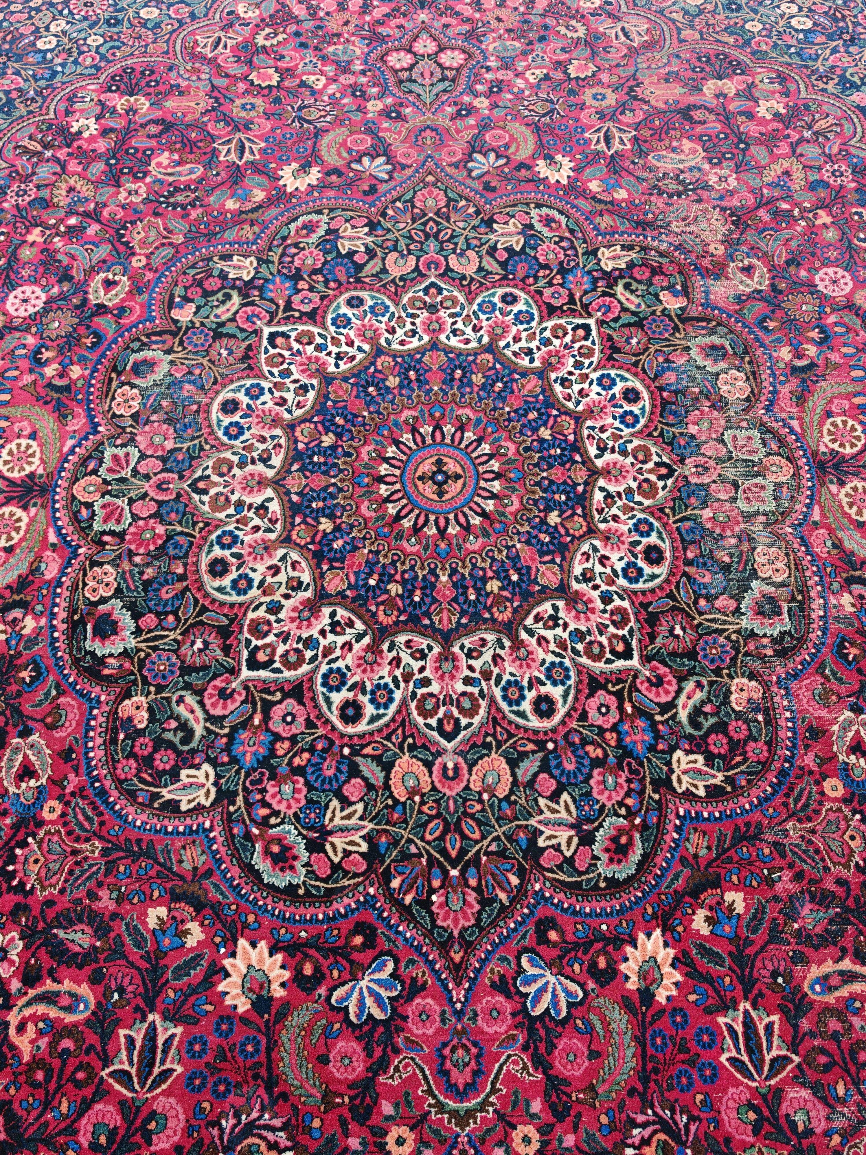 XXL hand-knotted Persian Mashad Moud carpet in wool, 1930s