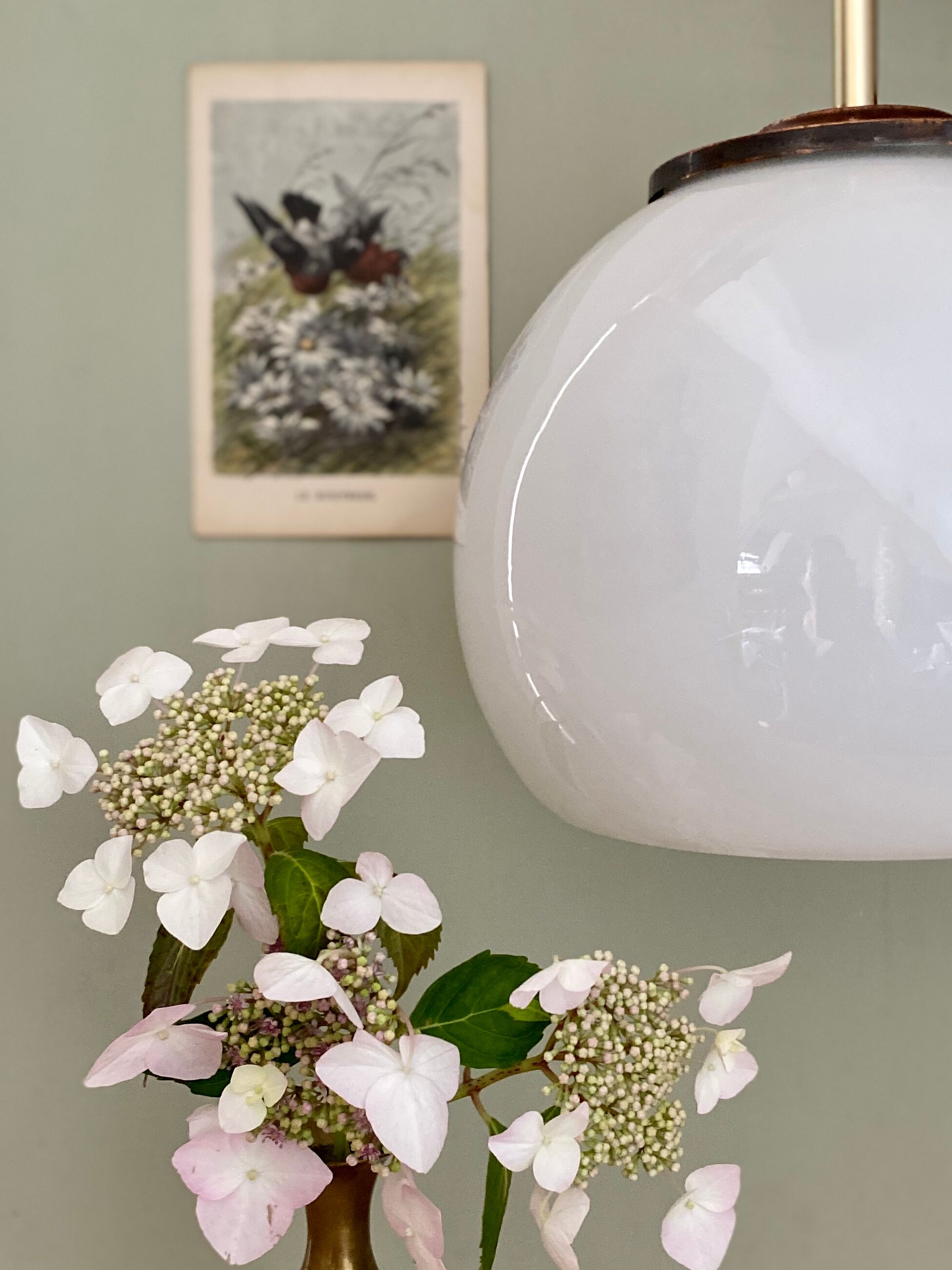 Vintage globe pendant lamp in white opaline