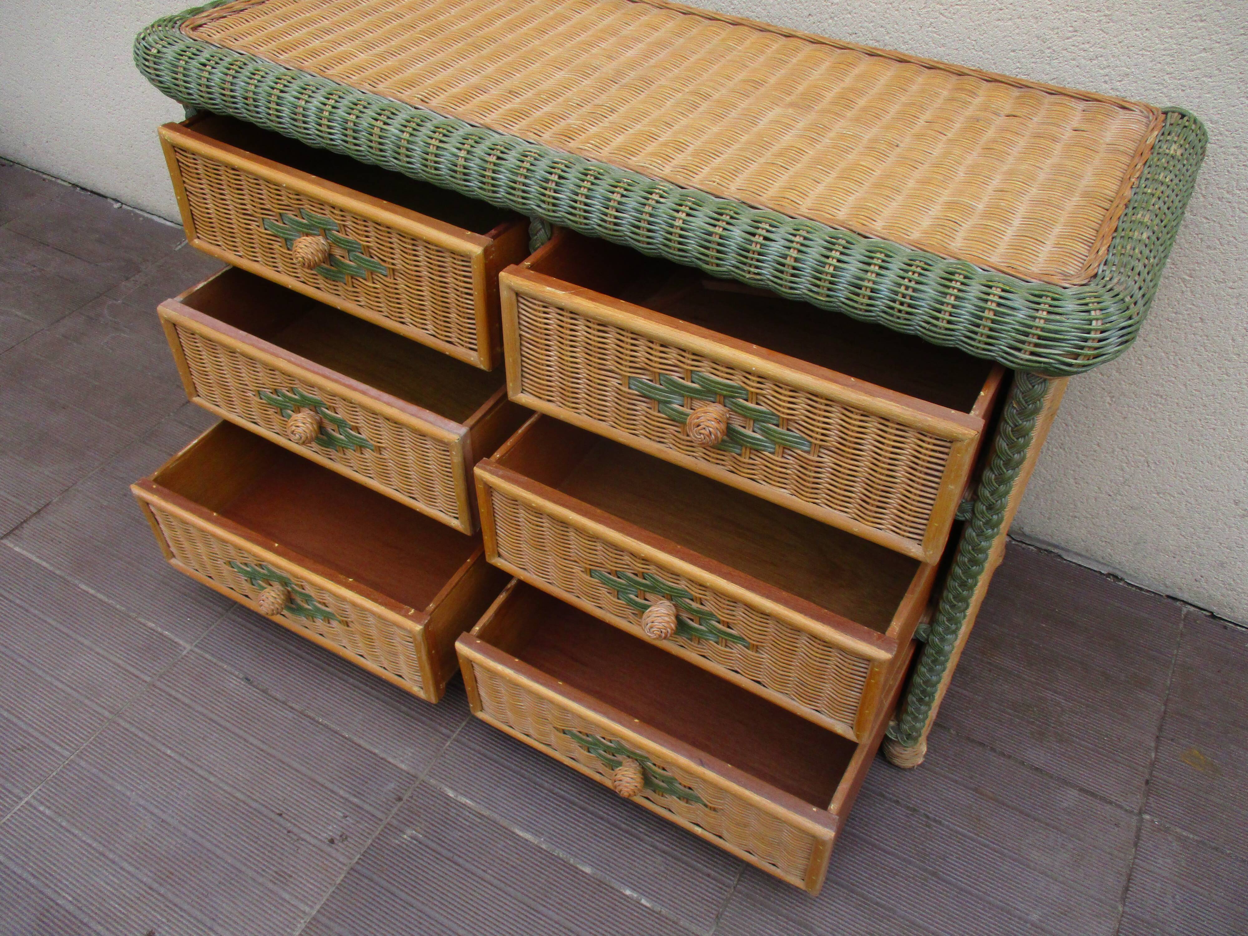 Rattan and wicker chest 80s