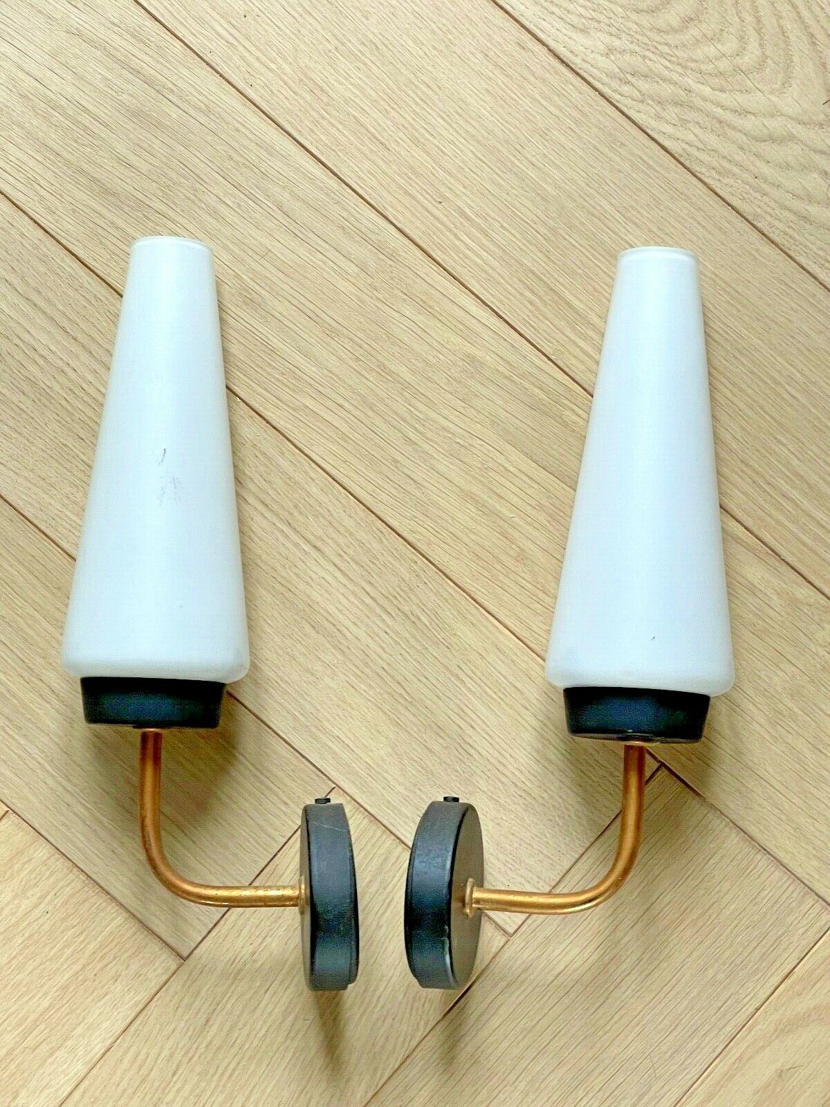 Pair of Matte Black Wall lamps & gold metal 50s