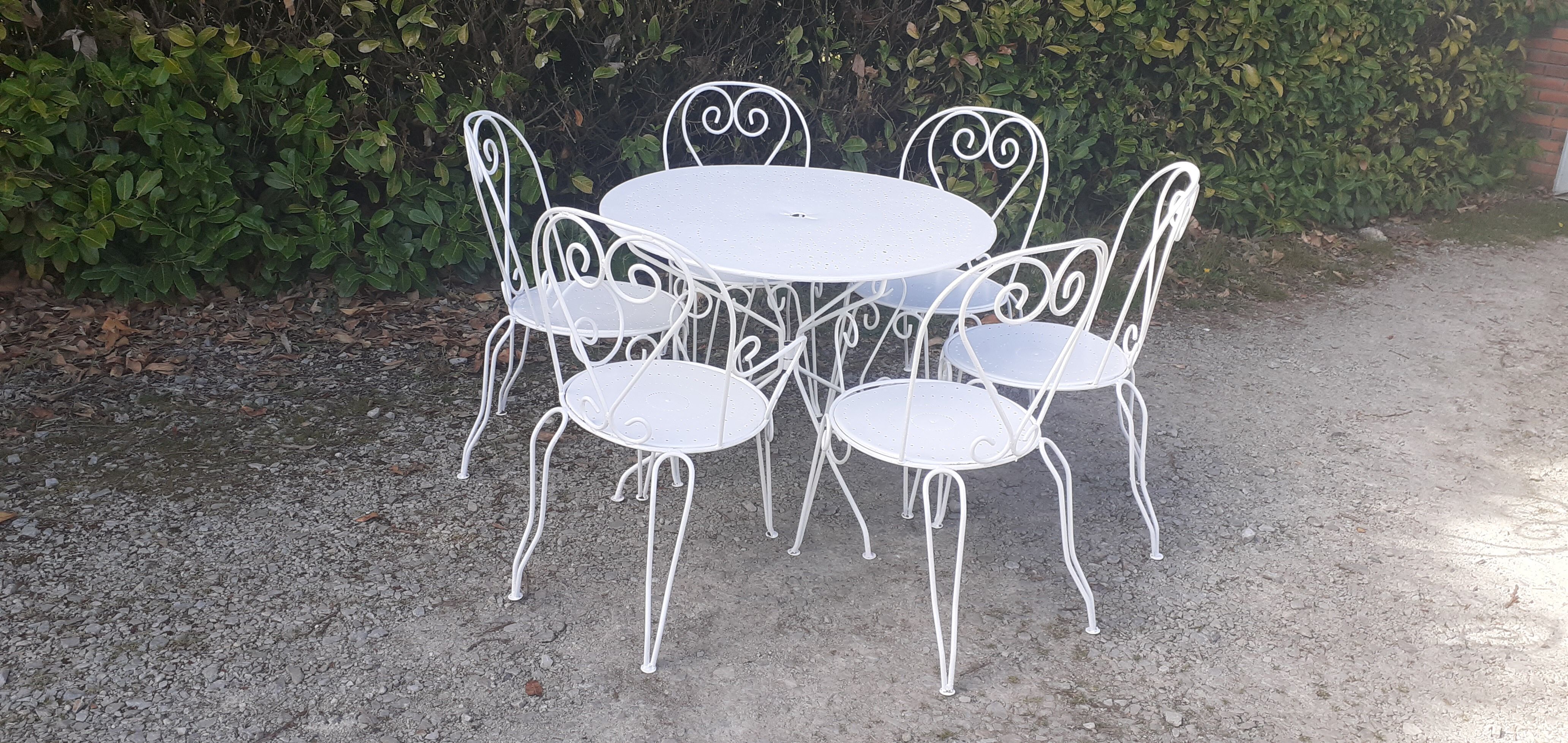 Salon de jardin 1 table 1 fauteuils 5 chaises fer forgé blanc ancien