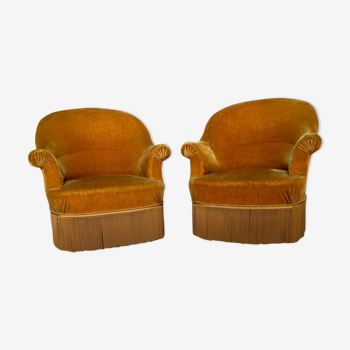 Paire de fauteuils crapaud jaune