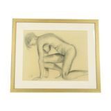 Charcoal Drawing Woman Nude Study Art Framed