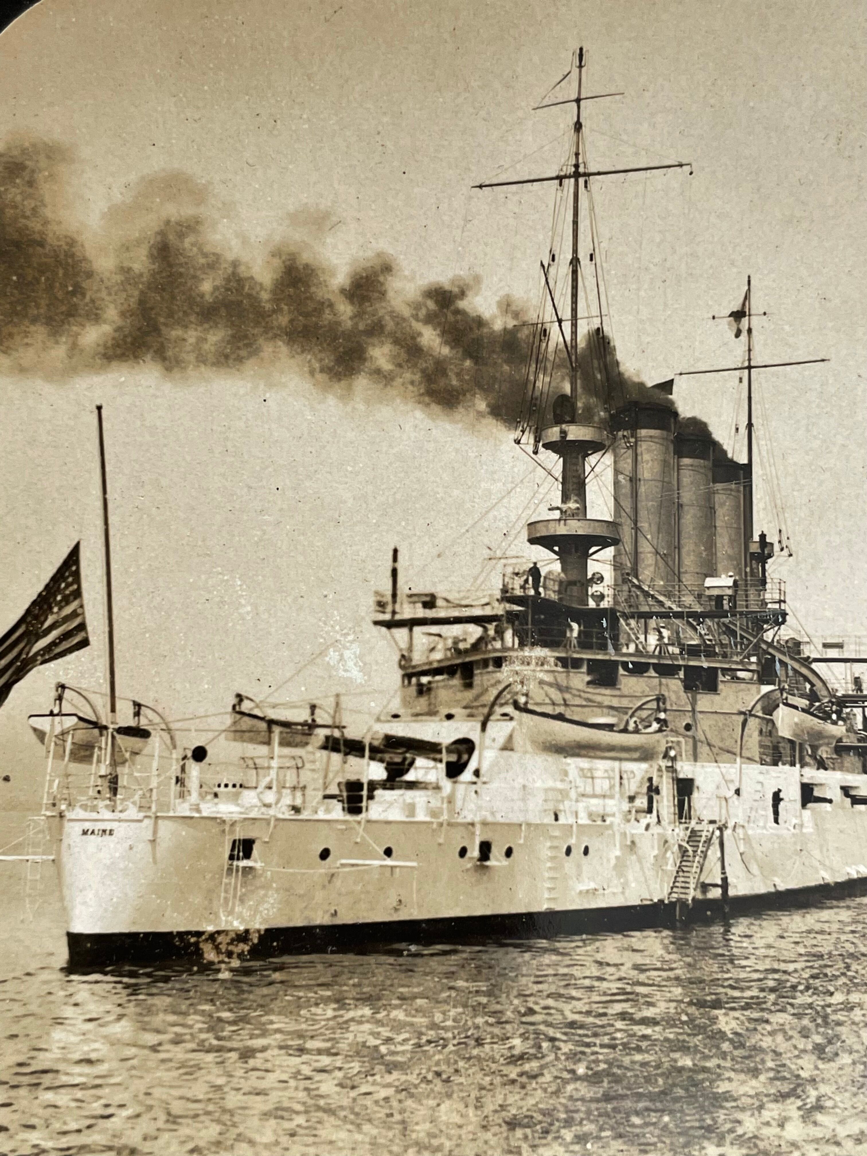 Old photograph stereo, stereograph, luxury albumine 1903 U.S. Navy battleship