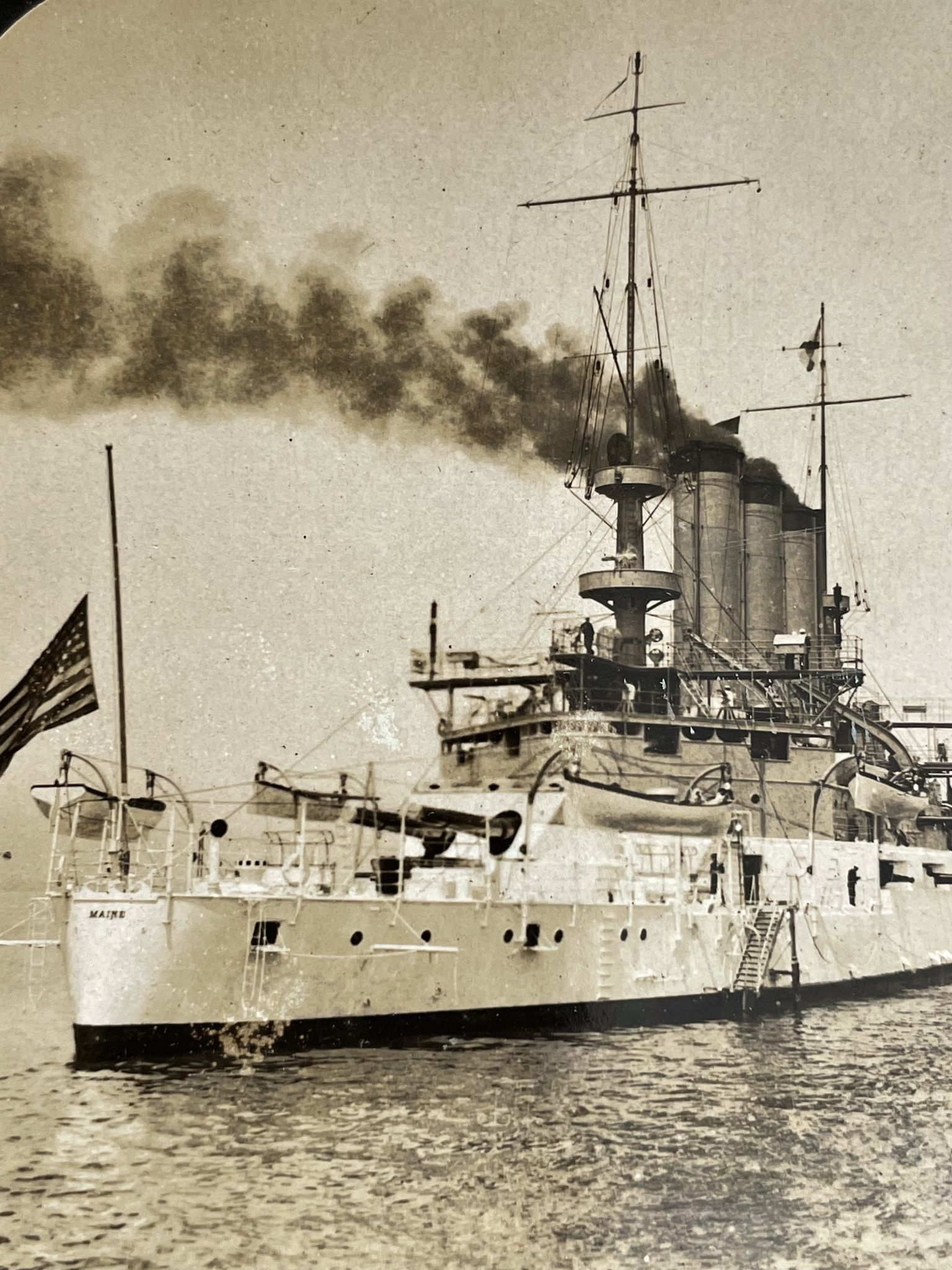 Old photograph stereo, stereograph, luxury albumine 1903 U.S. Navy battleship