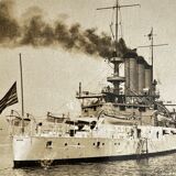 Old photograph stereo, stereograph, luxury albumine 1903 U.S. Navy battleship