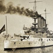 Old photograph stereo, stereograph, luxury albumine 1903 U.S. Navy battleship