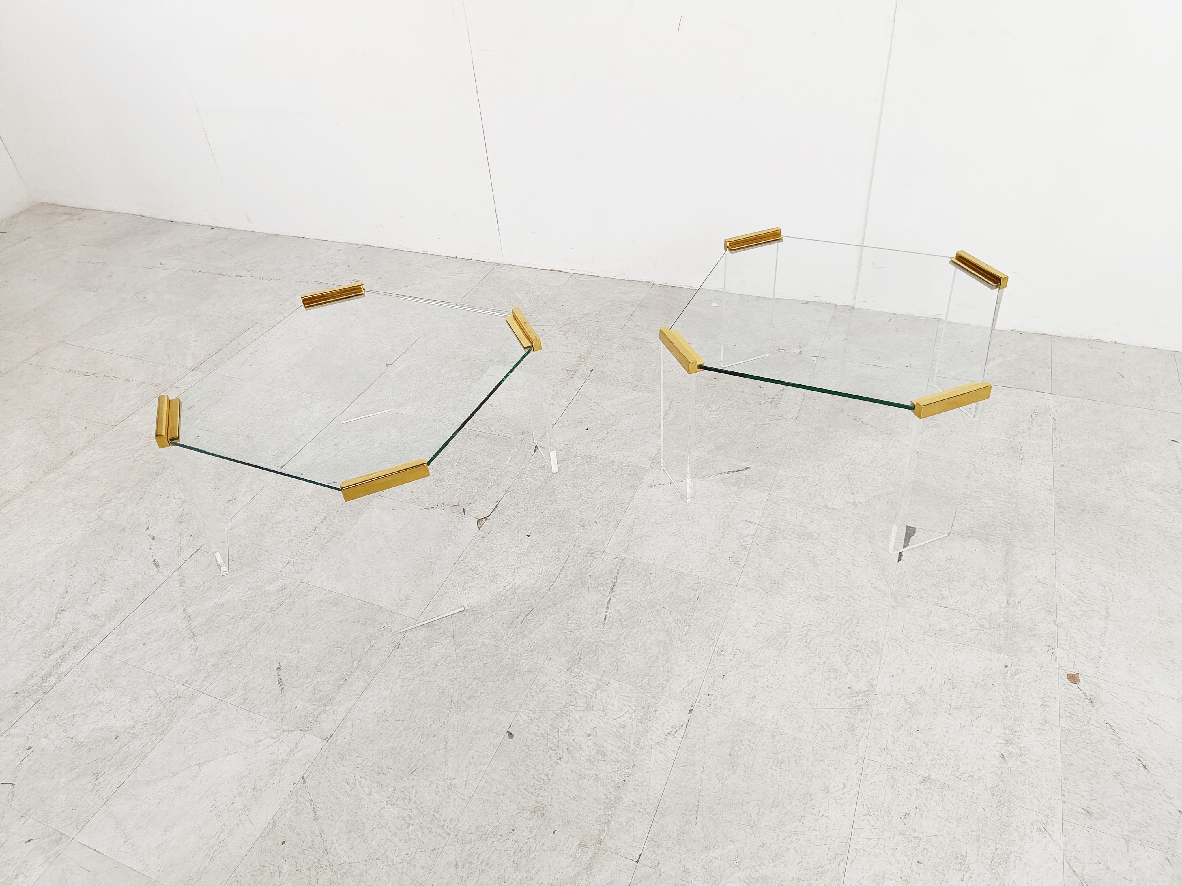 Lucite and brass coffee or side tables, 1970s