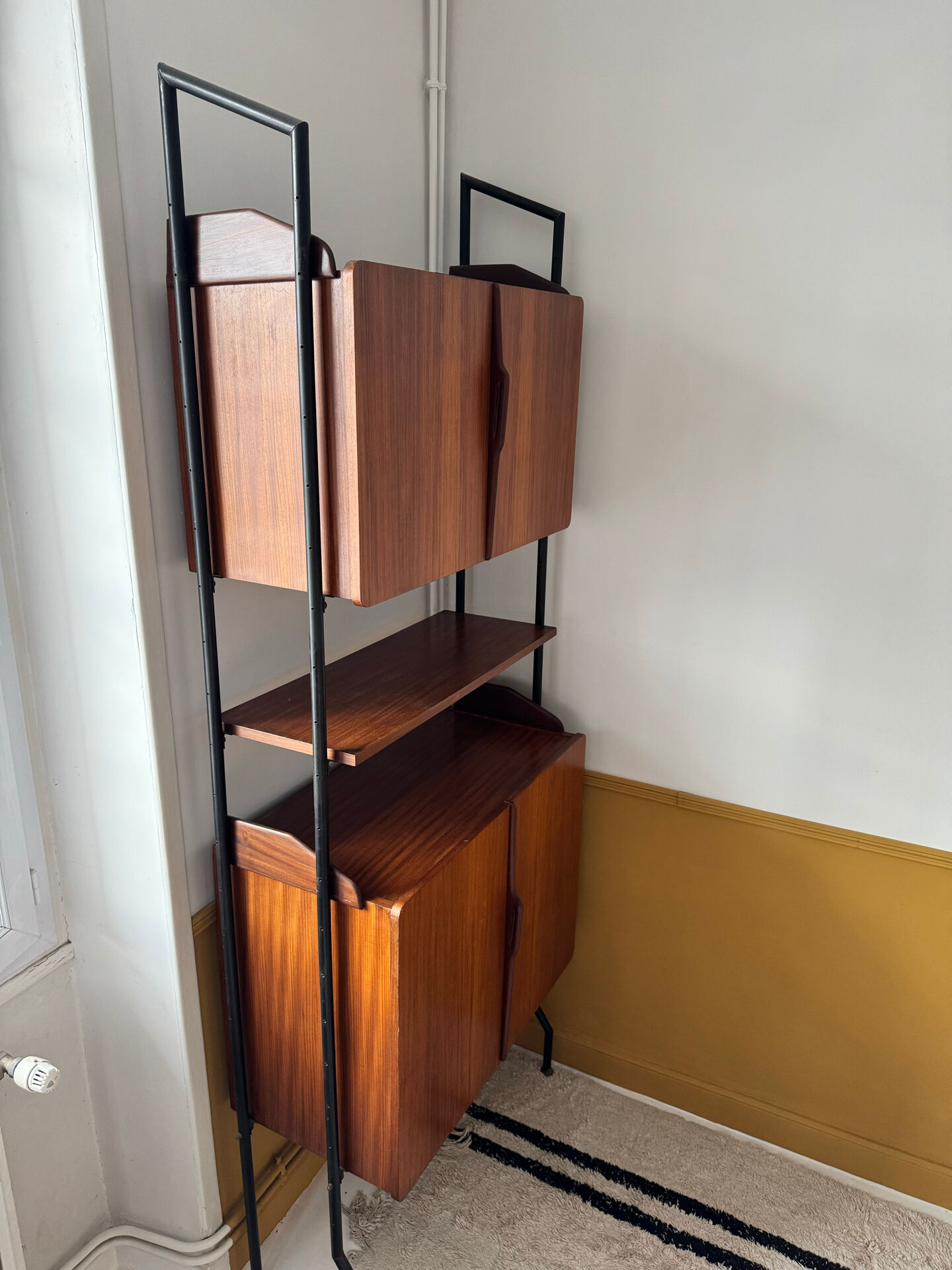 Modular vintage library in teak and black metal — Italian design,