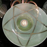 Lustre suspension en cuivre et verre 4 feux, vintage années 50