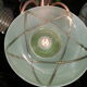 Lustre suspension en cuivre et verre 4 feux, vintage années 50