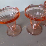 4 coupes anciennes à glaces/dessert verre rose