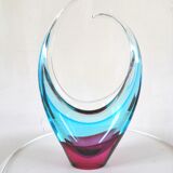 Two-tone glass vase design 70s signed La Vénitie, Nice