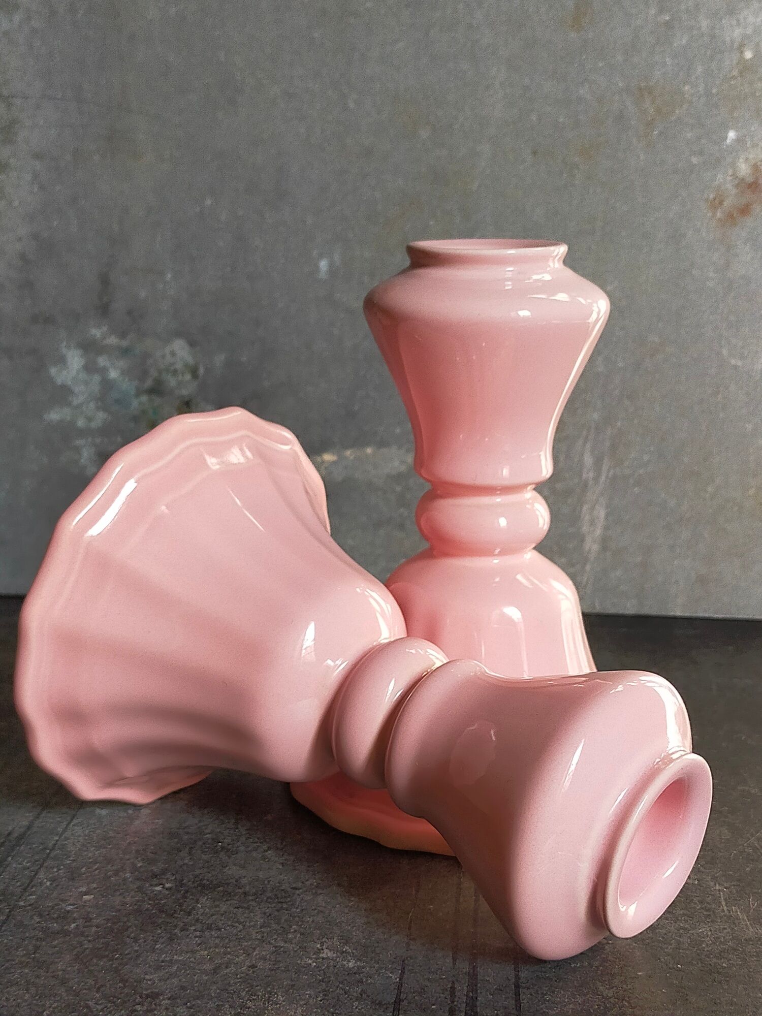 PRODUCT POP UP CHRISTMAS 2022 Duo of vintage pink ceramic candle holders