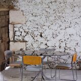 Oval dining table in chrome and smoked glass, 1970.