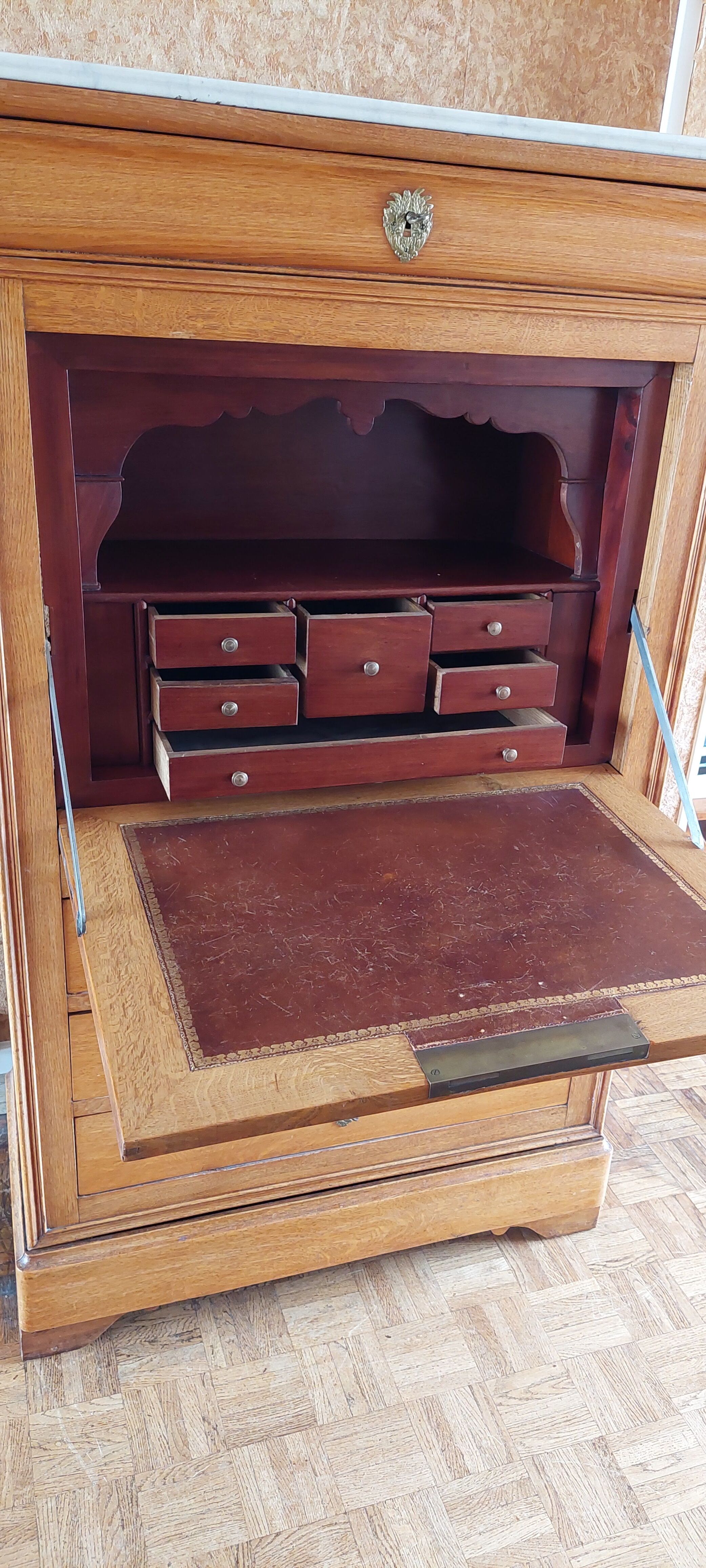 Secretary Louis Philippe / Solid cherry and white marble