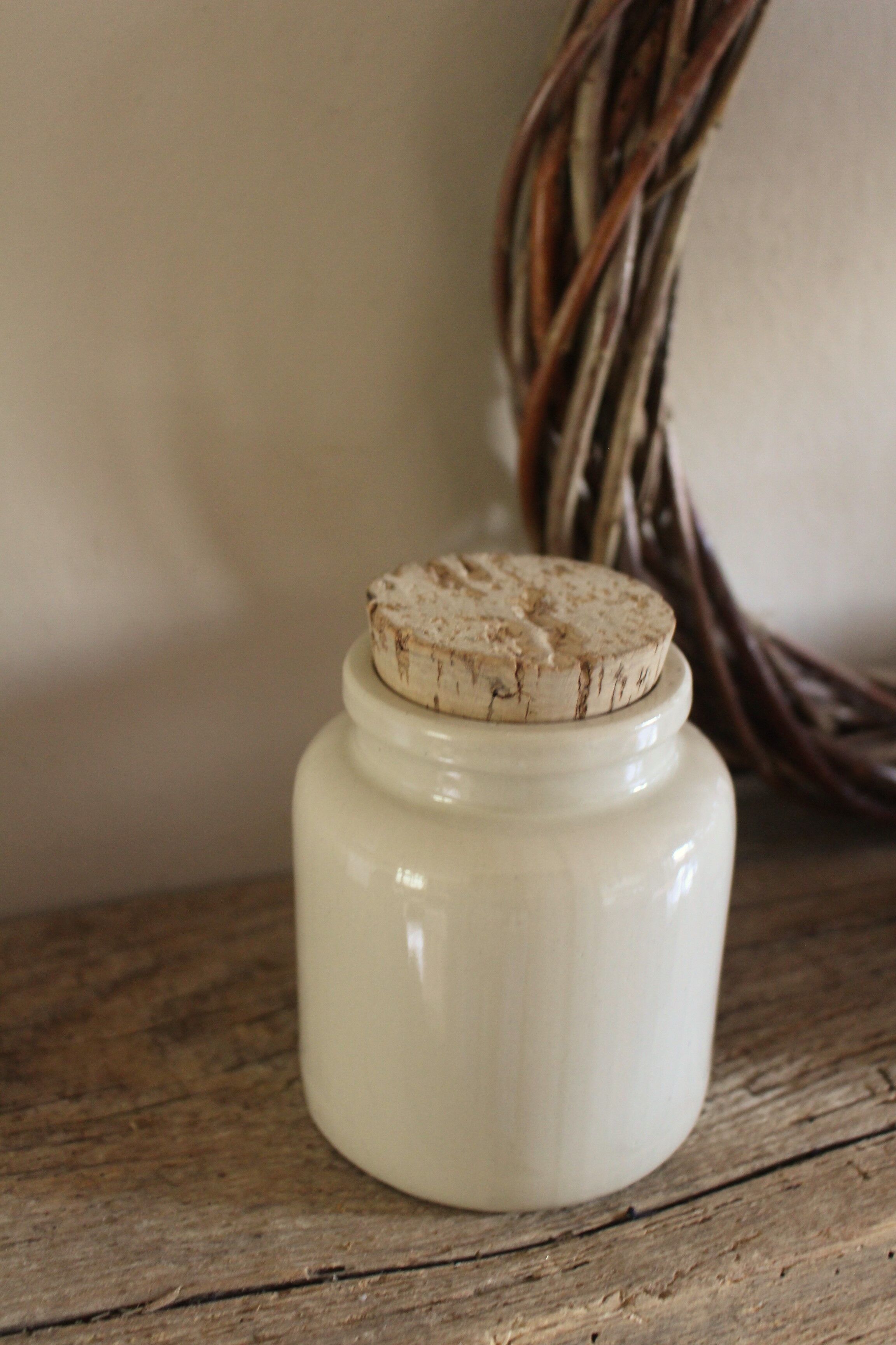 Mustard pot vintage sandstone glazed gray