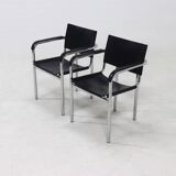 Set of 2 Italian Modern Saddle Leather and Chromed Steel Chairs 1980s