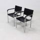 Lot de 2 chaises italiennes modernes en cuir et acier chromé des années 1980