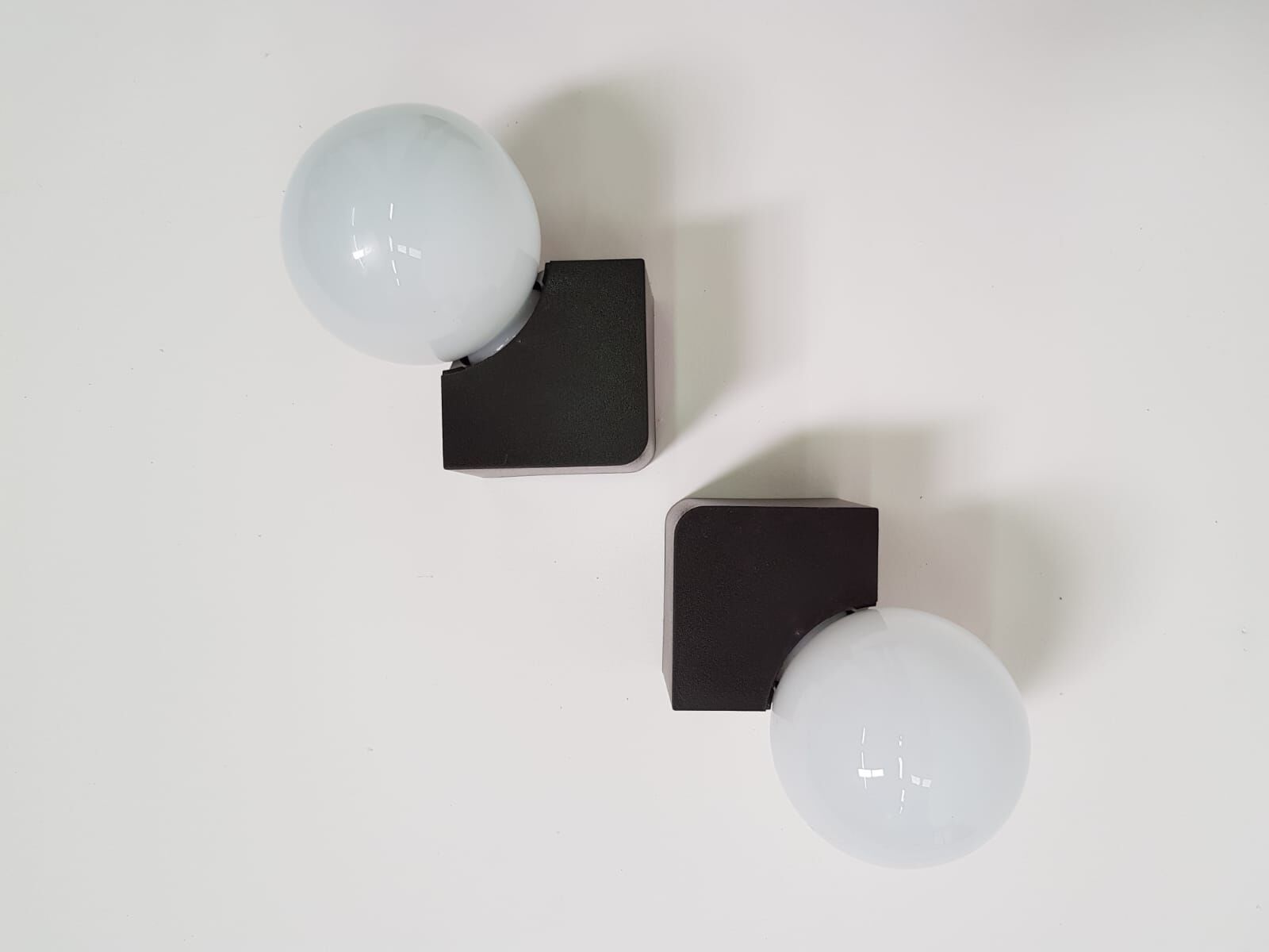 Pair of vintage opalin glass and plastic wall light  from the 1970s