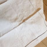 Hand embroidered linen sheet and its 2 matching pillowcases monogrammed BM