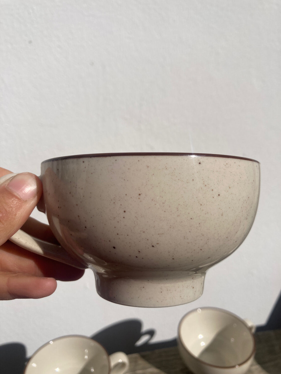 6 cups in brown speckled beige vintage stoneware 90