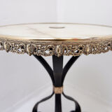 Tripod gueridon in wrought iron with brass decorations and alabaster top - 1950s