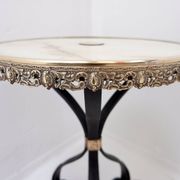 Tripod gueridon in wrought iron with brass decorations and alabaster top - 1950s