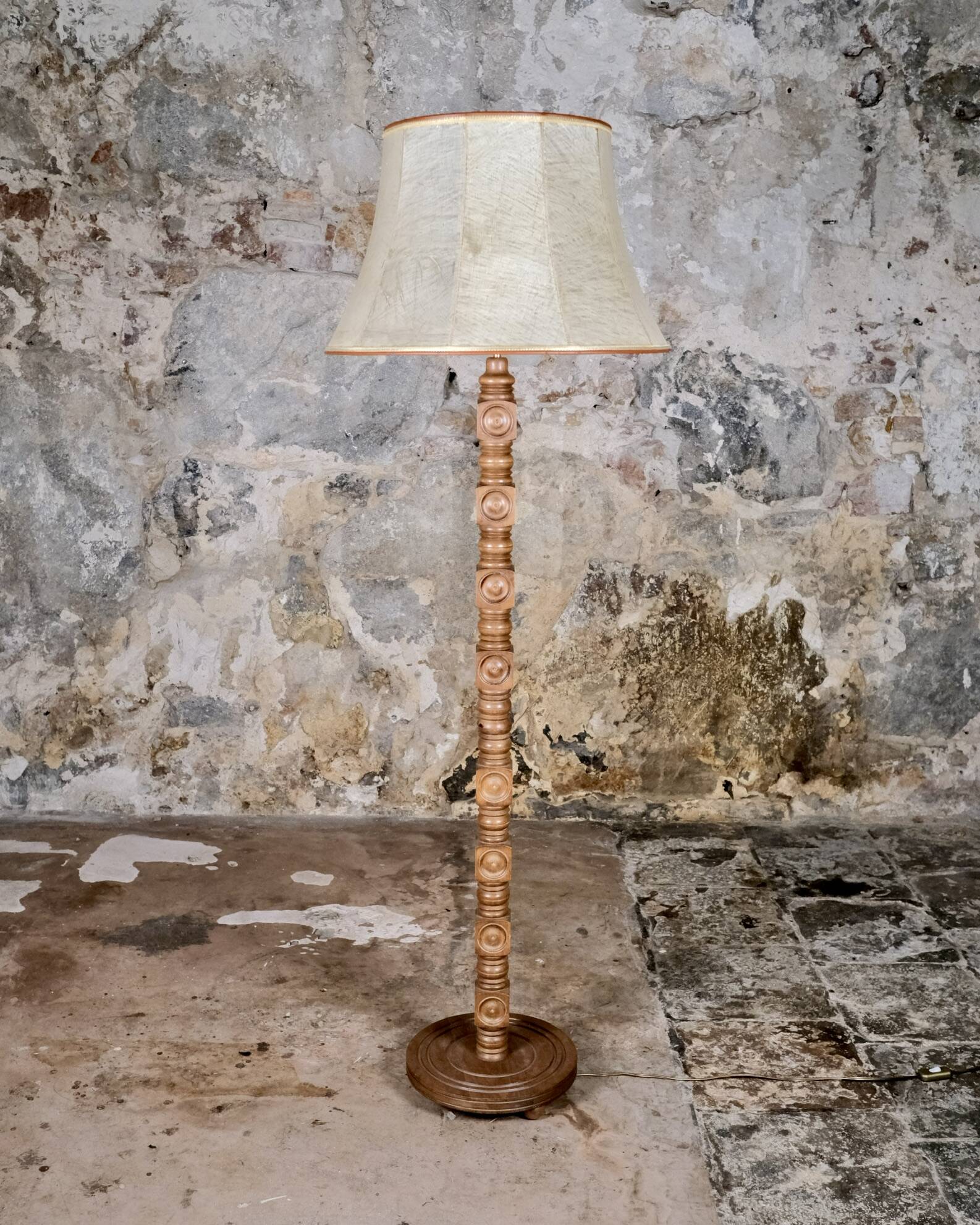 Wood-turned coil lamp, France, mid-20th century.