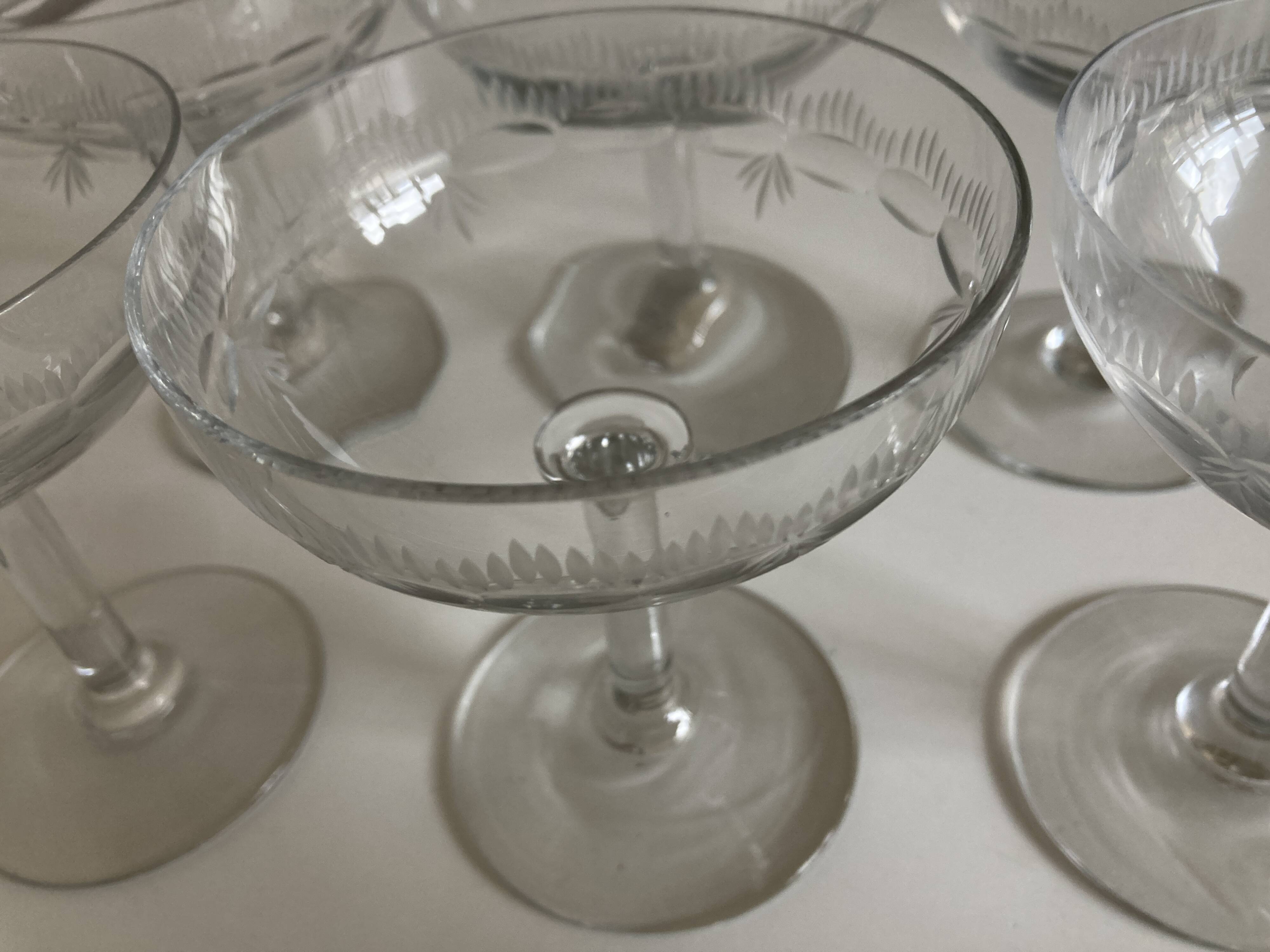 Set of 6 faceted cut crystal champagne glasses, Napoleon III style
