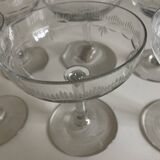 Set of 6 champagne glasses in Napoleon III faceted cut ringing crystal