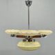 1940s Czechoslovak Art Deco Chandelier in Walnut Chrome and Glass