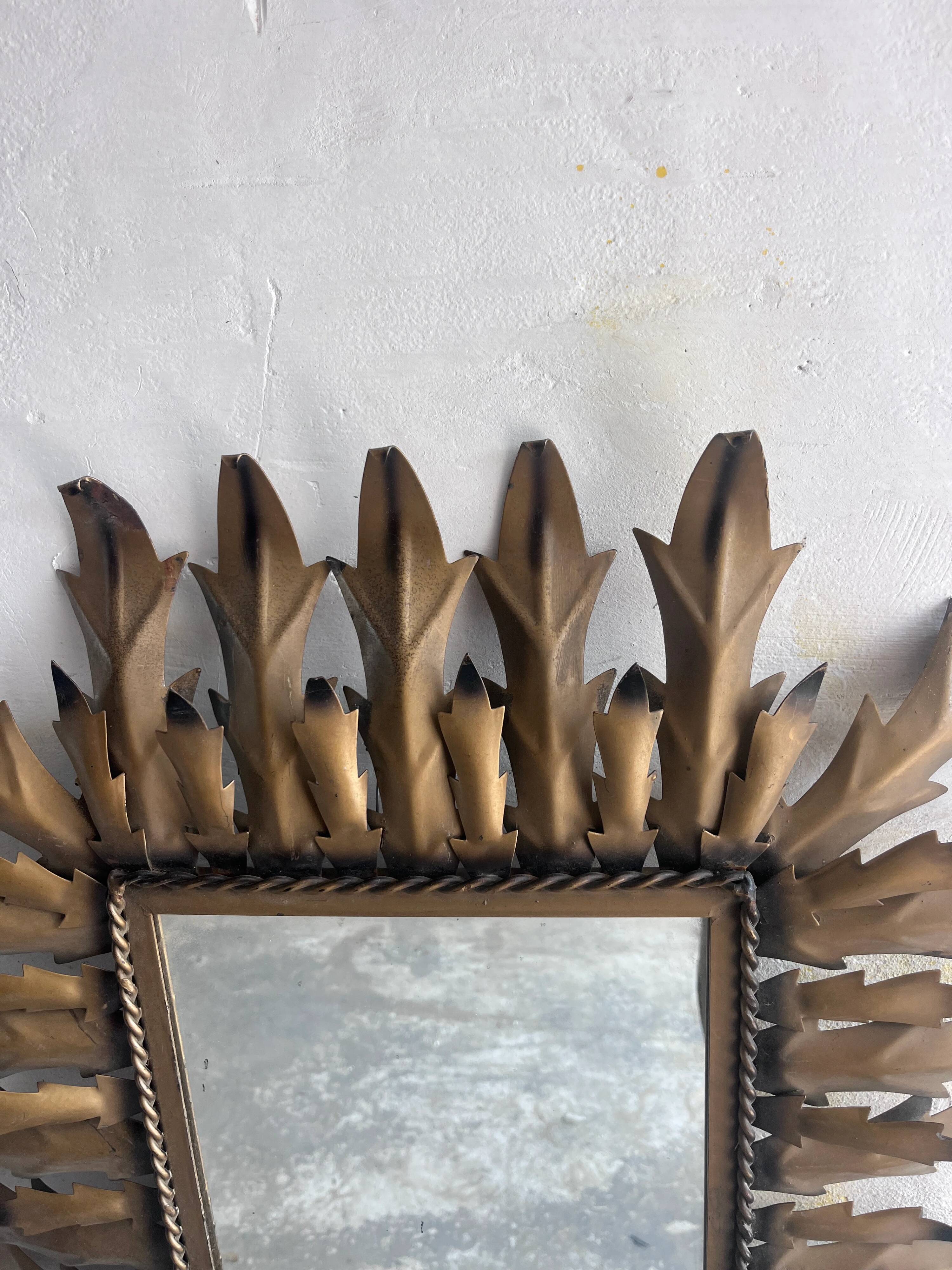 Brutalist sun mirror in wrought iron, 1960s