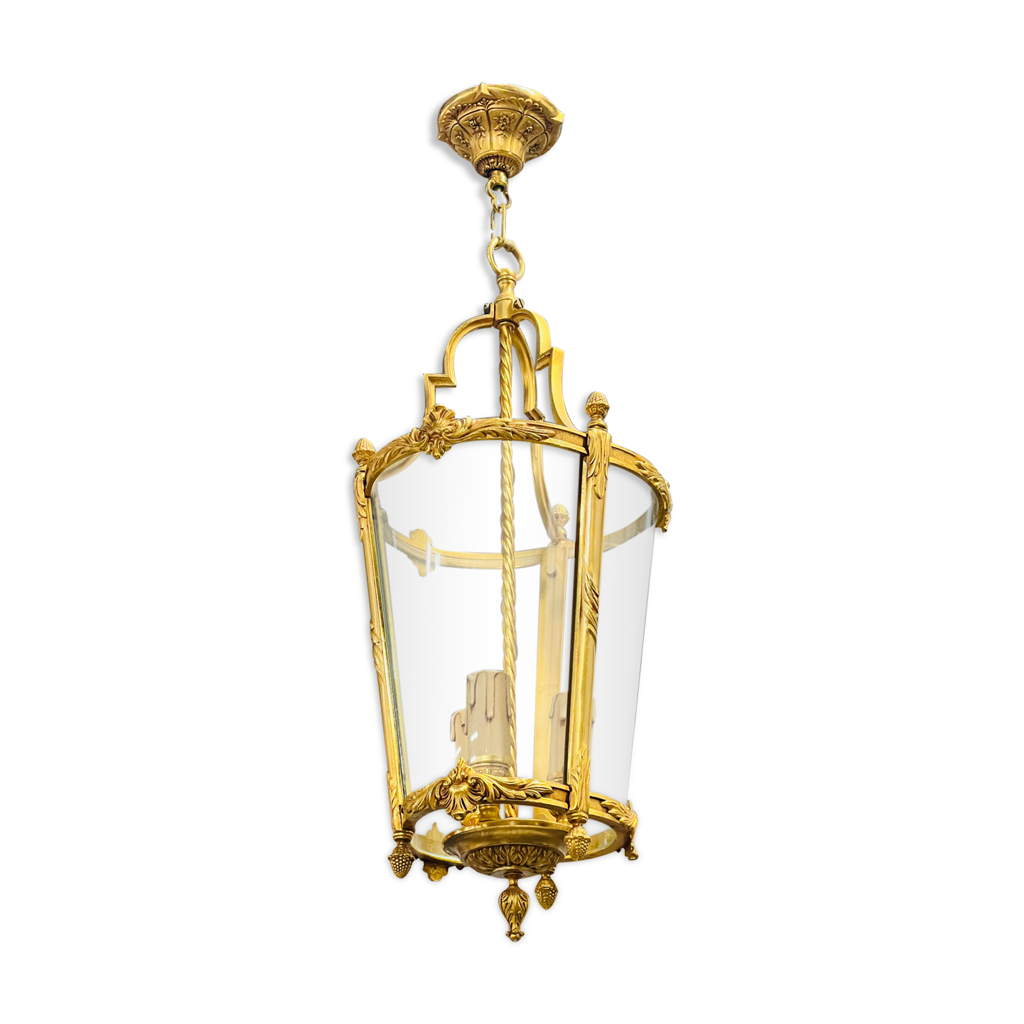 Louis XV style lantern suspension in gilded bronze and glass