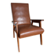 Fauteuil scandinave skaï marron et bois