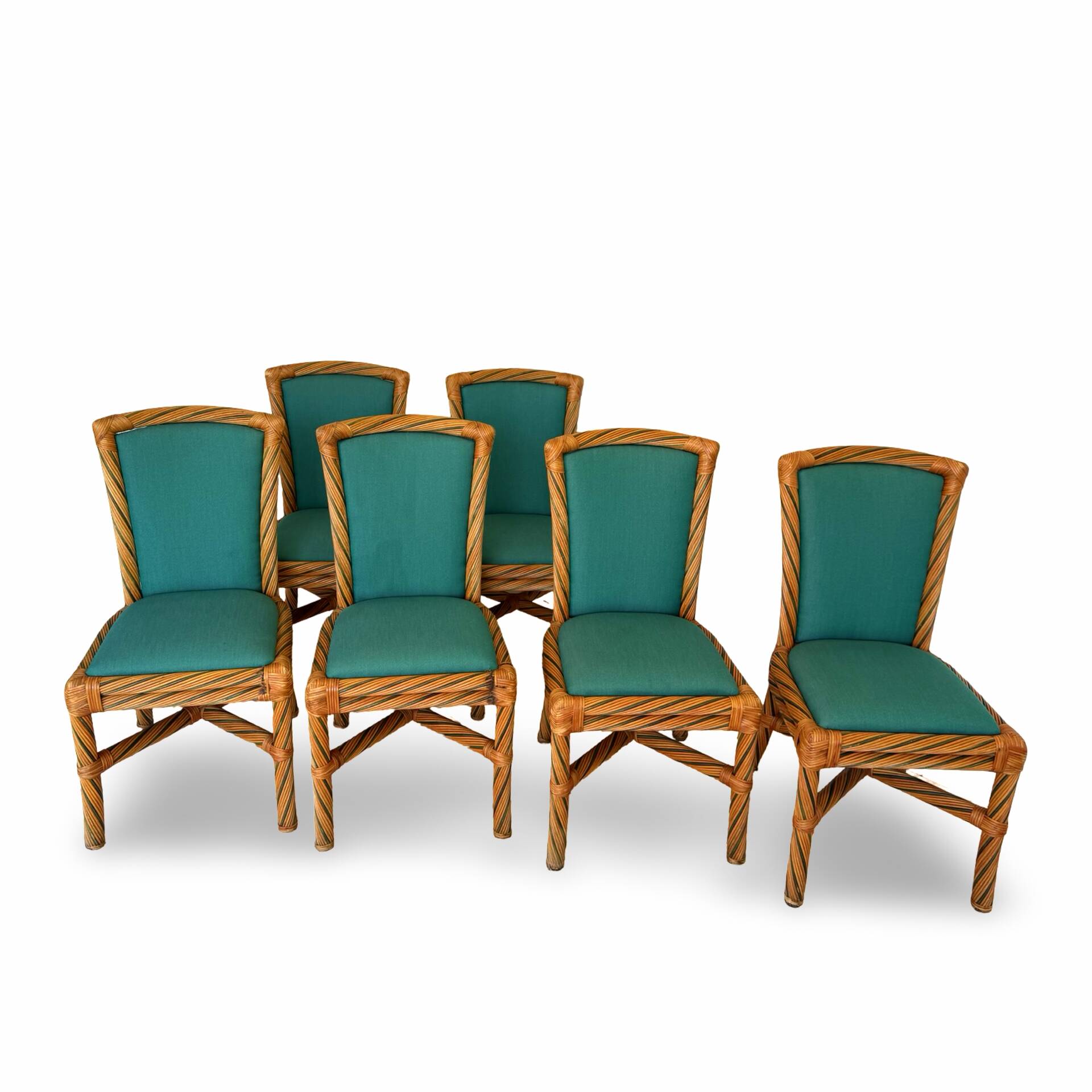 Set of six vintage bamboo and rattan dining chairs
