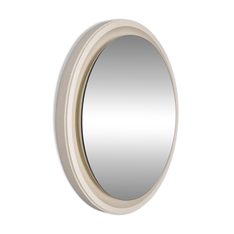 VINTAGE ROUND WALL MIRROR FROM THE 1970S IN WHITE WOOD, ITALIAN DESIGN