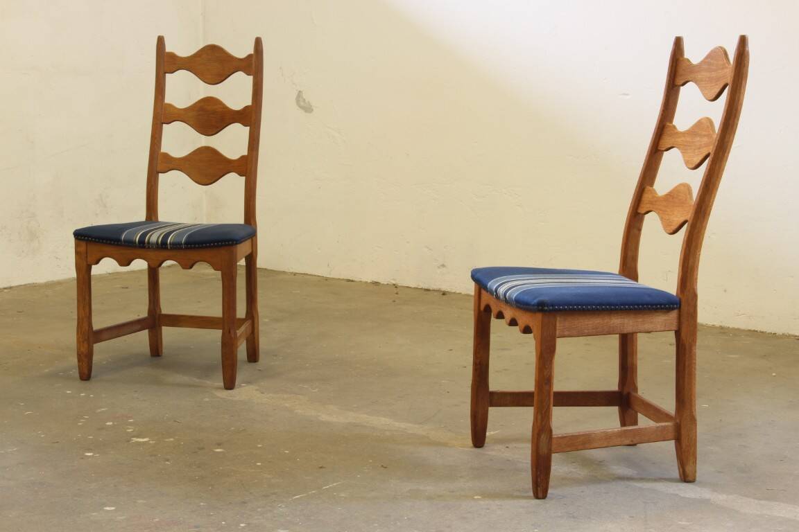 Vintage 1960s Danish Brutalist Oak High Back Chairs style of Henning Kjærnulf