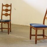 Vintage 1960s Danish Brutalist Oak High Back Chairs style of Henning Kjærnulf