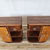 Pair of Art Decò bedside tables in walnut and thuja