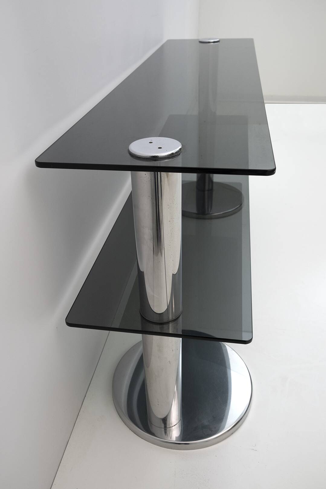 Mid-century Modern Italian Chromed Steel and Smoked Glass Console, 1970s