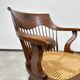 Chaise de bureau pivotante en chêne avec siège en rotin