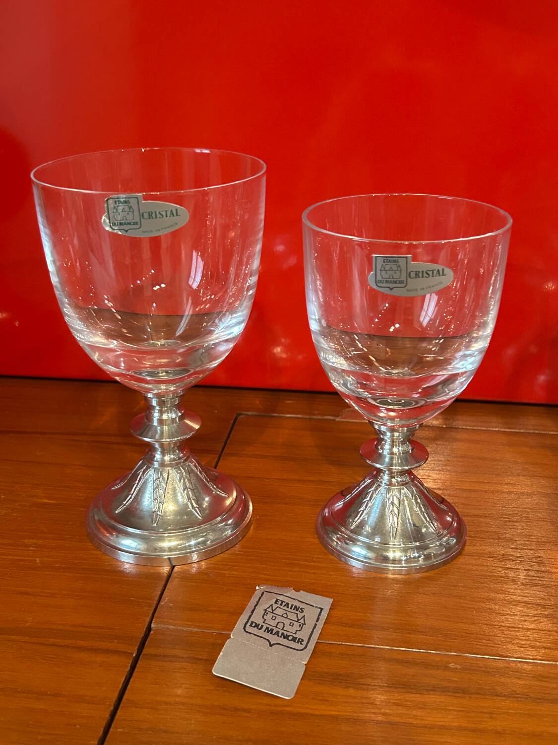 12 Crystal stemmed glasses - Manor Pewter - new