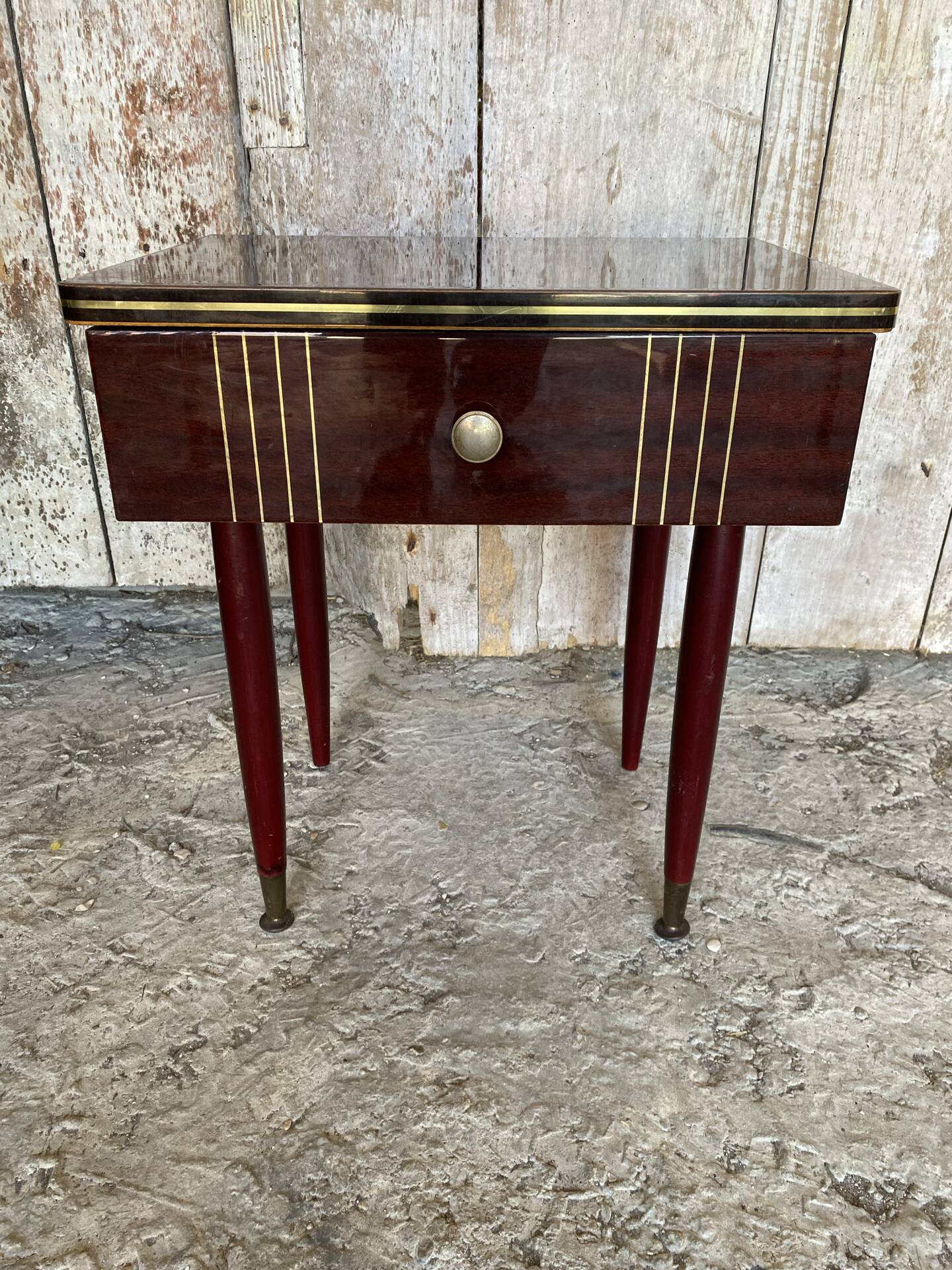 Antique Nightstand Lacquered Wood Drawer Mid-Century Vintage