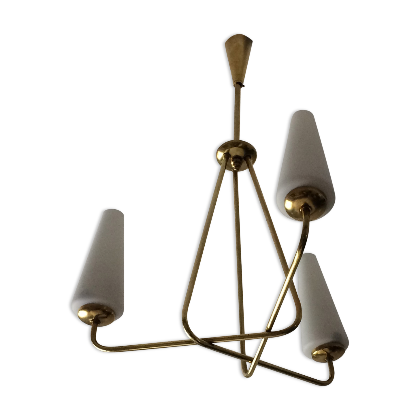 3-branch brass and opaline chandelier 1950/1960