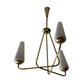 3-branch brass and opaline chandelier 1950/1960