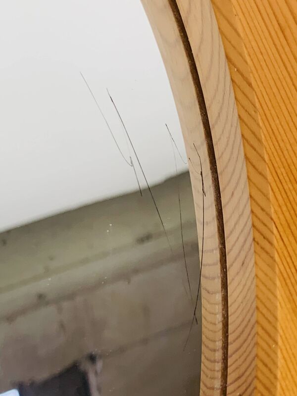 Miroir scandinave rond pin massif par Glasmäster Markaryd, Suède, 70's