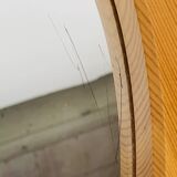 Scandinavian round solid pine mirror by Glasmäster Markaryd, Sweden, 70's