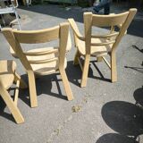 Série de 2 fauteuils et 4 chaises brutalistes en chêne massif naturel